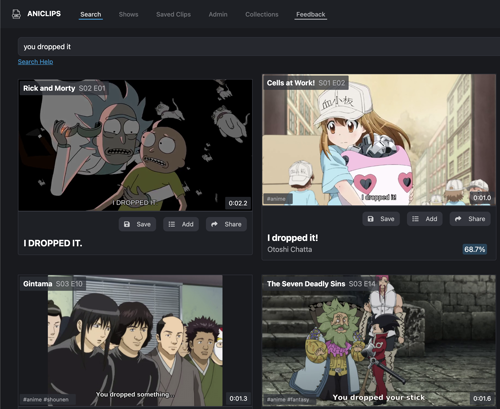 A screen shot of the search results